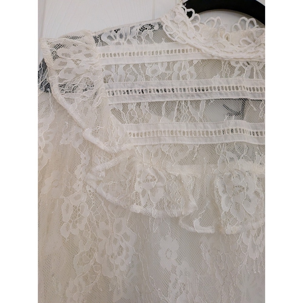 Love University White Lace Ruffle High Neck Blouse Long Sleeve Top 3137 NEW L - Picture 5 of 10